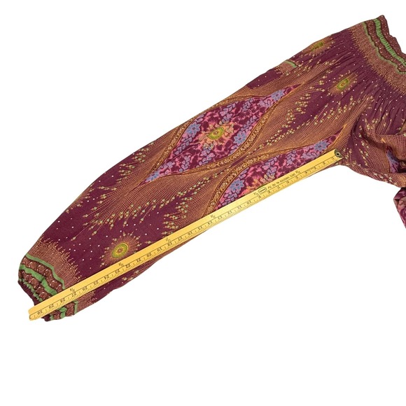 Boho Vib Harem Pants L/XL Purple Mandala Peacock Smocked Waist Yoga Joggers - Picture 5 of 6